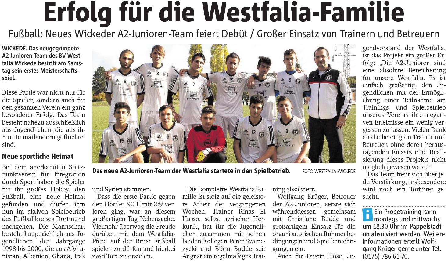 Pressebericht – Erfolg für die Westfalia-Familie