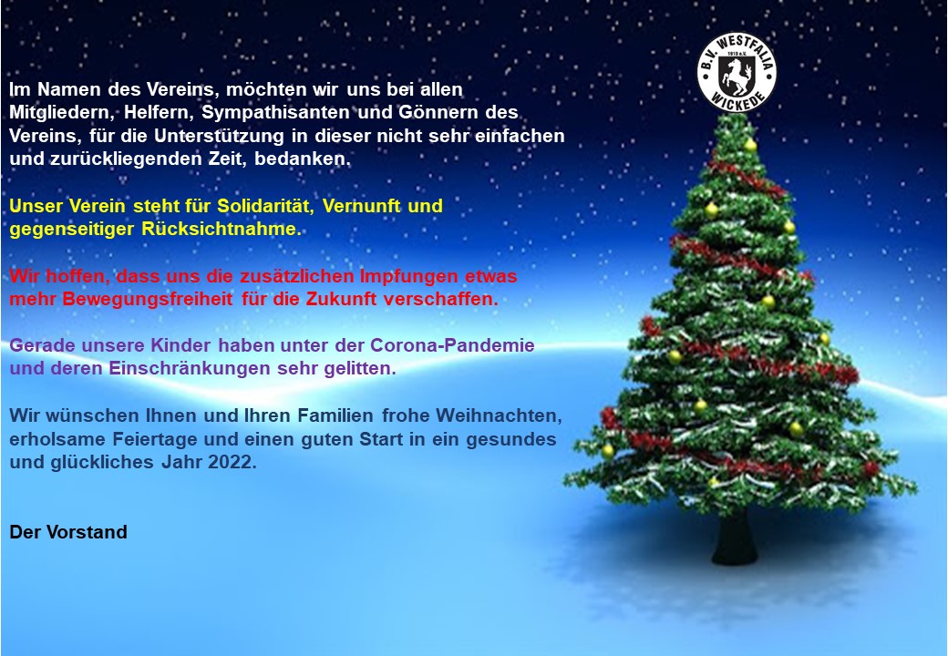 Der BV Westfalia Wickede wünscht Frohe Weihnachten und einen guten Rutsch!